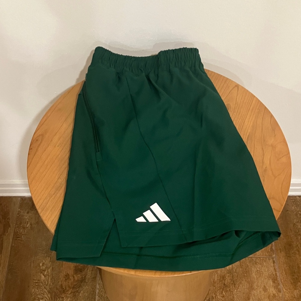 adidas Men's Dark Green Athletic Shorts with White Logo